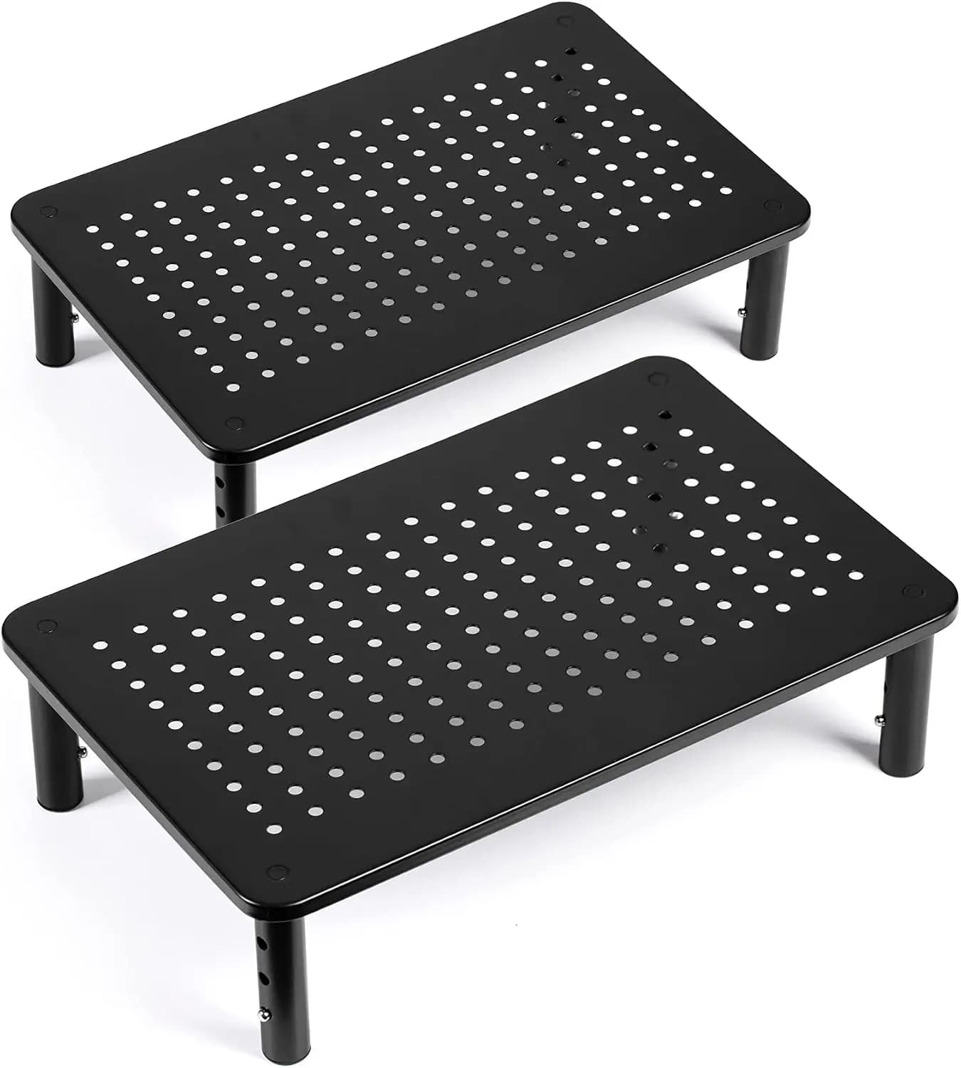 Adjustable Monitor Riser Stand, 3 Heights, Heavy Duty Metal Laptop Computer Shelf, Mesh Platform, 2 Pack