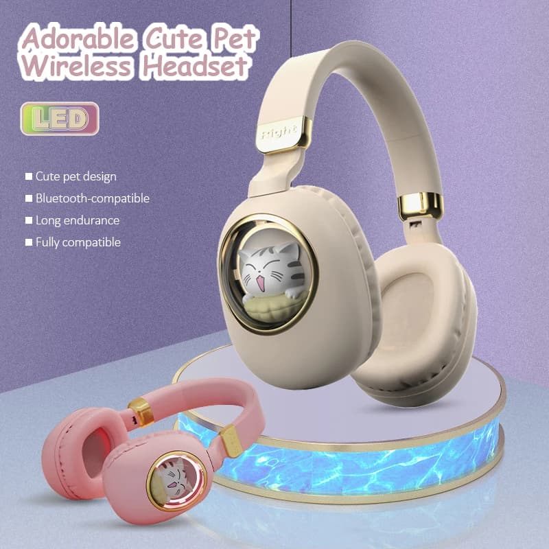 Wireless Headphones for Children with LED, Compatible with Bluetooth, with Luminous Microphones and Auxuries, Children's Gift/Gifts