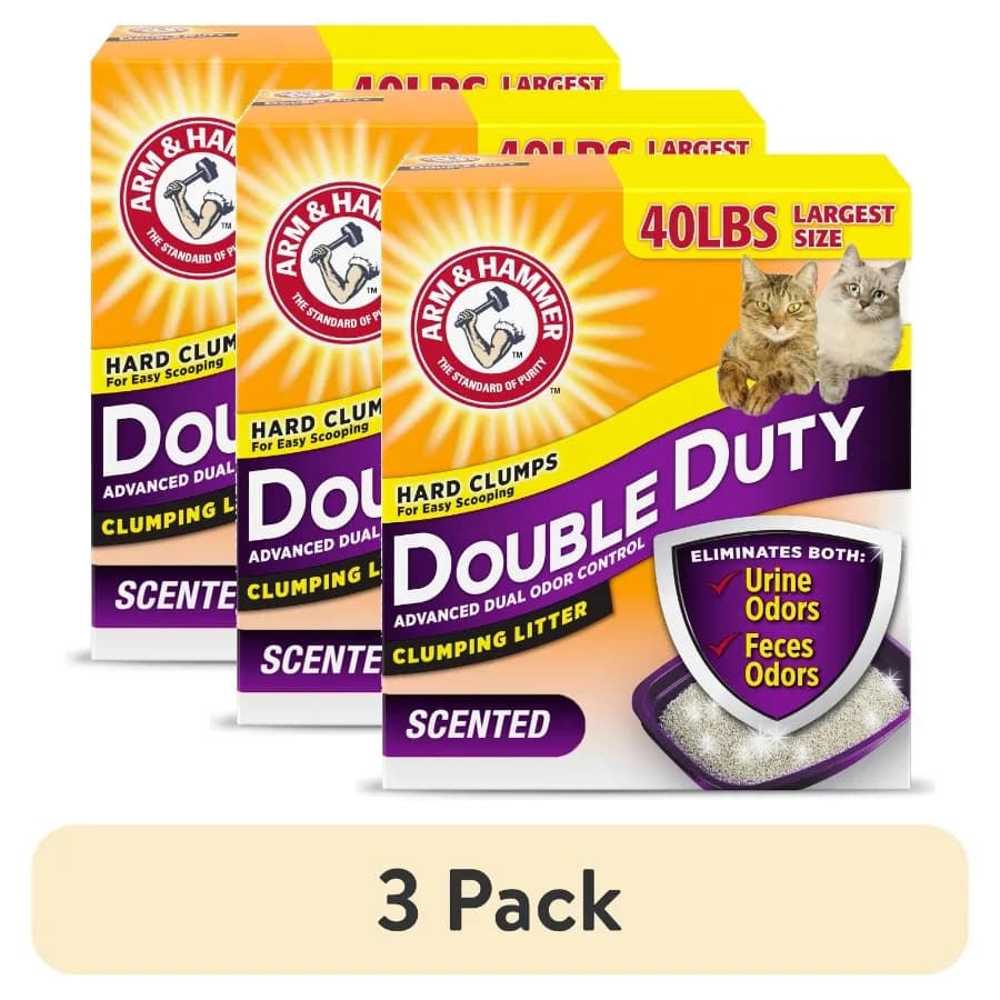 3 pack Double Duty Cat Litter, Advanced Odor Control Clumping Cat Litter, Scented, 40 lb