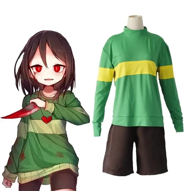 Costumi di Halloween ★ Frisk Chara Undertale costume cosplay per uomo e donna, set di abbigliamento, giacca con collo alto, felpa, scarpe ☆ Nuovo