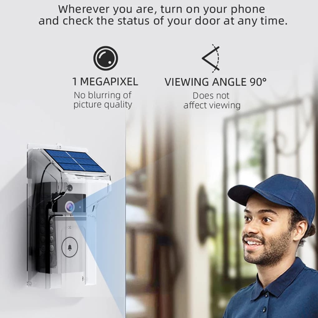 Campanello video wireless con energia solare HD e citofono bidirezionale impermeabile per la sicurezza domestica intelligente Citofono durevole ABS intelligente