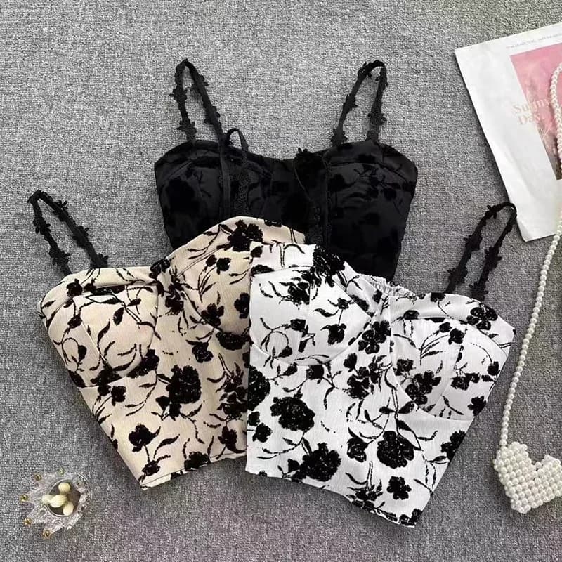 ITOOLIN Donne Dolce Elastico Camis Biancheria Intima Reggiseno Imbottito Spaghetti Carino Crop Magliette E Camicette Stampa Canotte Per Le Donne Estate 2024