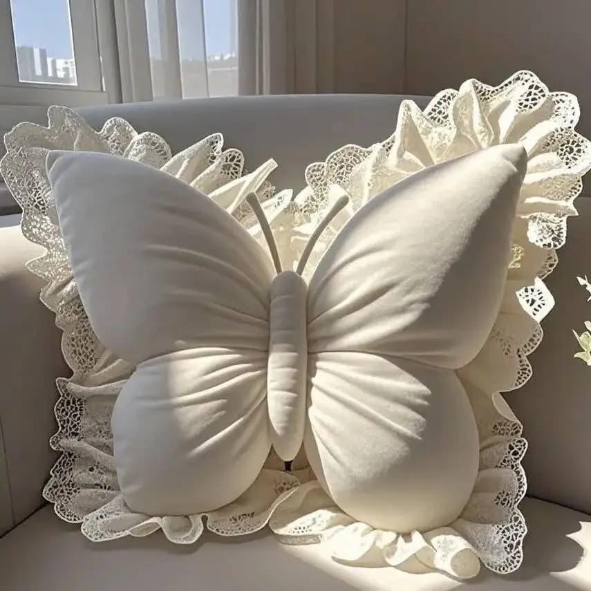 Cuscino da Ufficio Principessa Farfalla con Volant in Pizzo, Cuscino per Divano Soggiorno Camera da Letto, Decorazione per la Stanza, Cuscino in Peluche, Cuscini per Sedile Auto