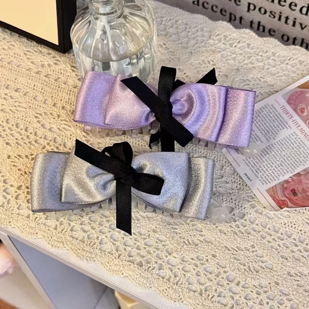 Fermagli per capelli da donna grigio rosa con fiocco, eleganti accessori per capelli abbinati a abiti da festa, fermagli a granchio Y2K per ragazze e donne