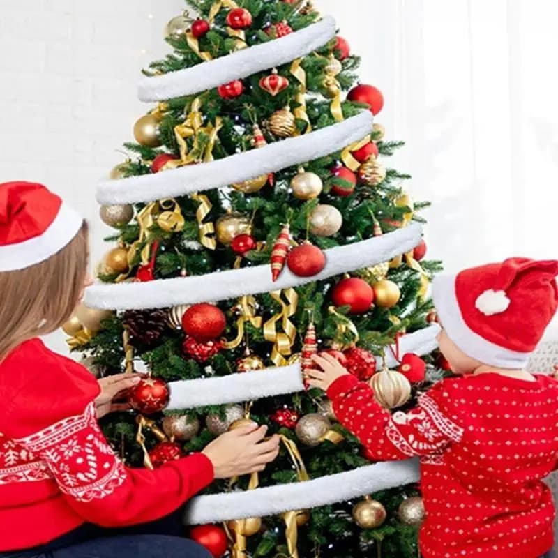 39BB Festive White Craft Sewing Trim Tree Skirt for Christmas Celebration, 59 Inch Furry Strap White Plush Applique Charm