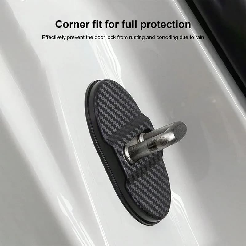 4Pcs Carbon Fiber Door Lock Covers – Universal Shock-Absorbing, Noise-Reducing, Rainproof, Easy Peel & Stick Fit for Sedans/SUVs