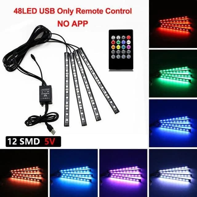 Lampada decorativa per atmosfera automobilistica RGB Striscia luminosa per interni a LED Luci ambientali per piedi per auto con sigaretta USB con voce remota