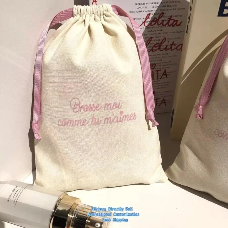 Cotton Drawstring Gift Bag Custom Logo PrintedPerfume Candle Shopping Packaging Muslin Dust Pouch