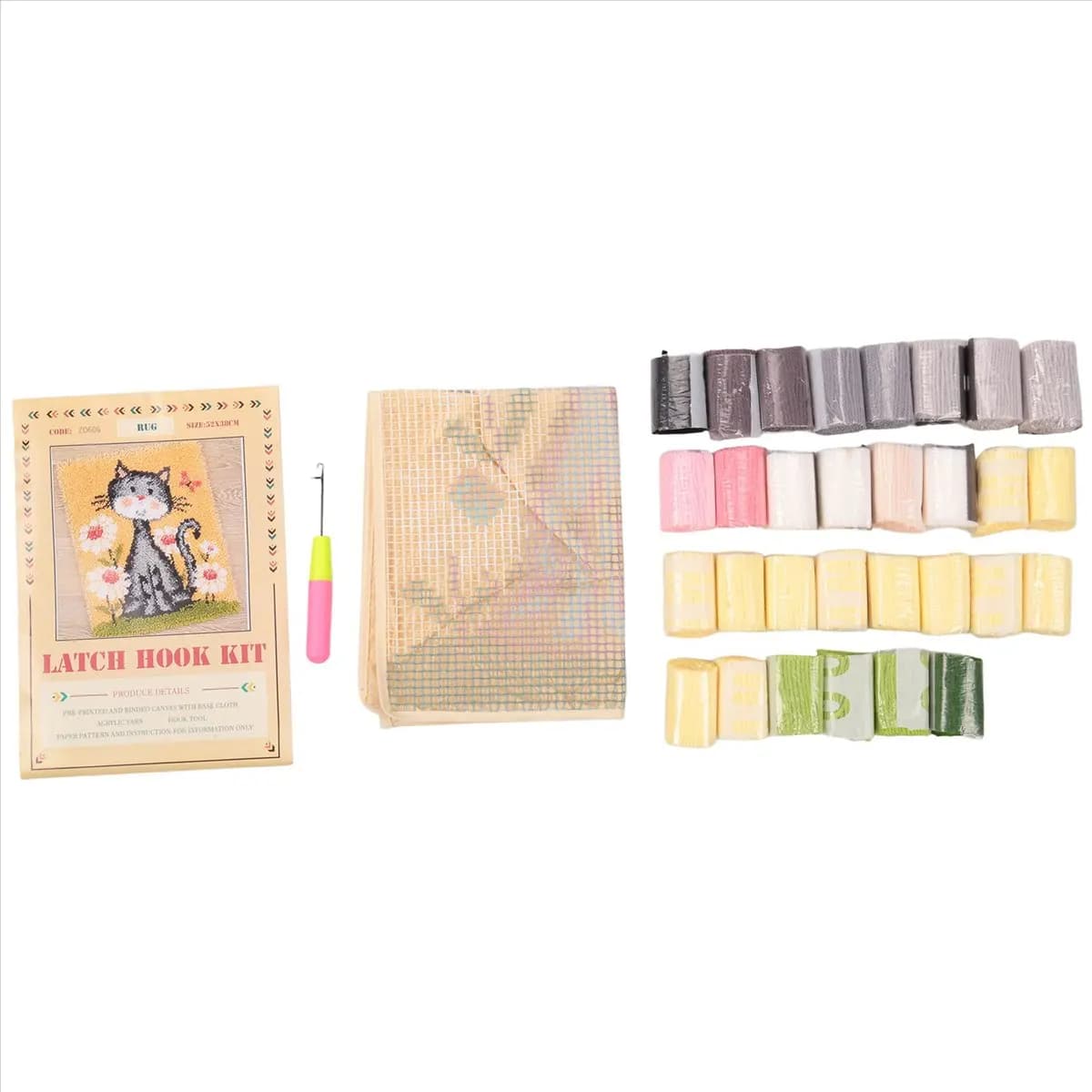 YHYS Kit per Tappeti all'Uncinetto Fai da Te, Set per Lavorazione a Uncinetto con Motivo Preimpresso a Colori per Adulti e Bambini (Gatto)