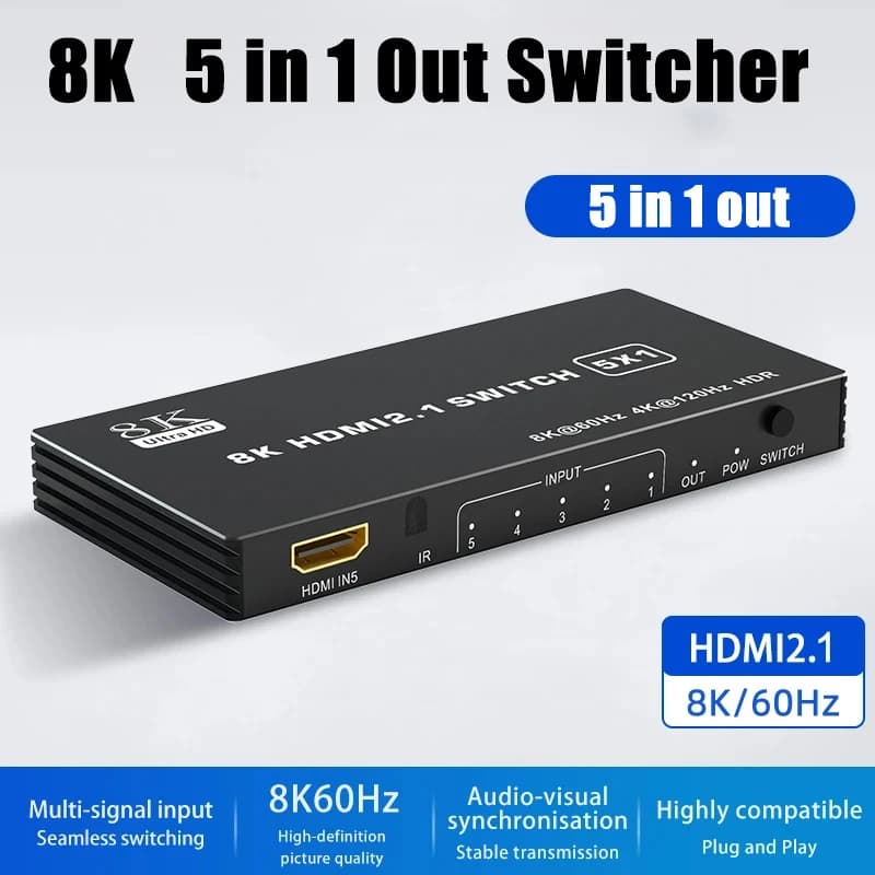 Switch HDMI 3 in 1 Out compatibile con 8K60Hz 2.1, Splitter HDMI 120Hz, Switcher CEC 48Gbps con telecomando HDMI HDR IR 4K