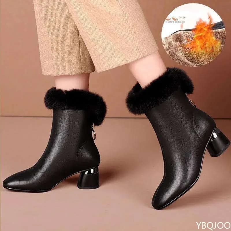 Stivali da donna dimagranti, spessi e versatili con cerniera posteriore nuovo stile invernale con stivali firmati femminili in peluche e alla moda