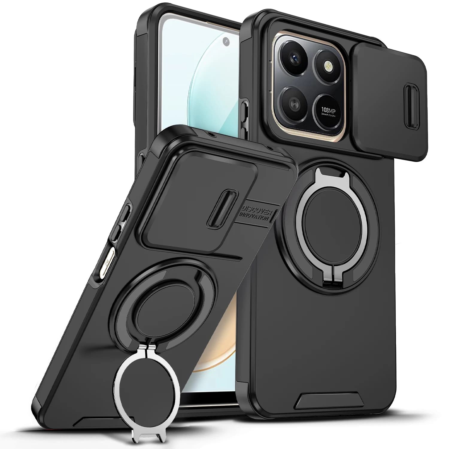 Custodia antiurto con anello magnetico per Honor X7d 400 Smart 5G, protezione scorrevole per obiettivo fotocamera, cornice in TPU, cover in plastica per telefono