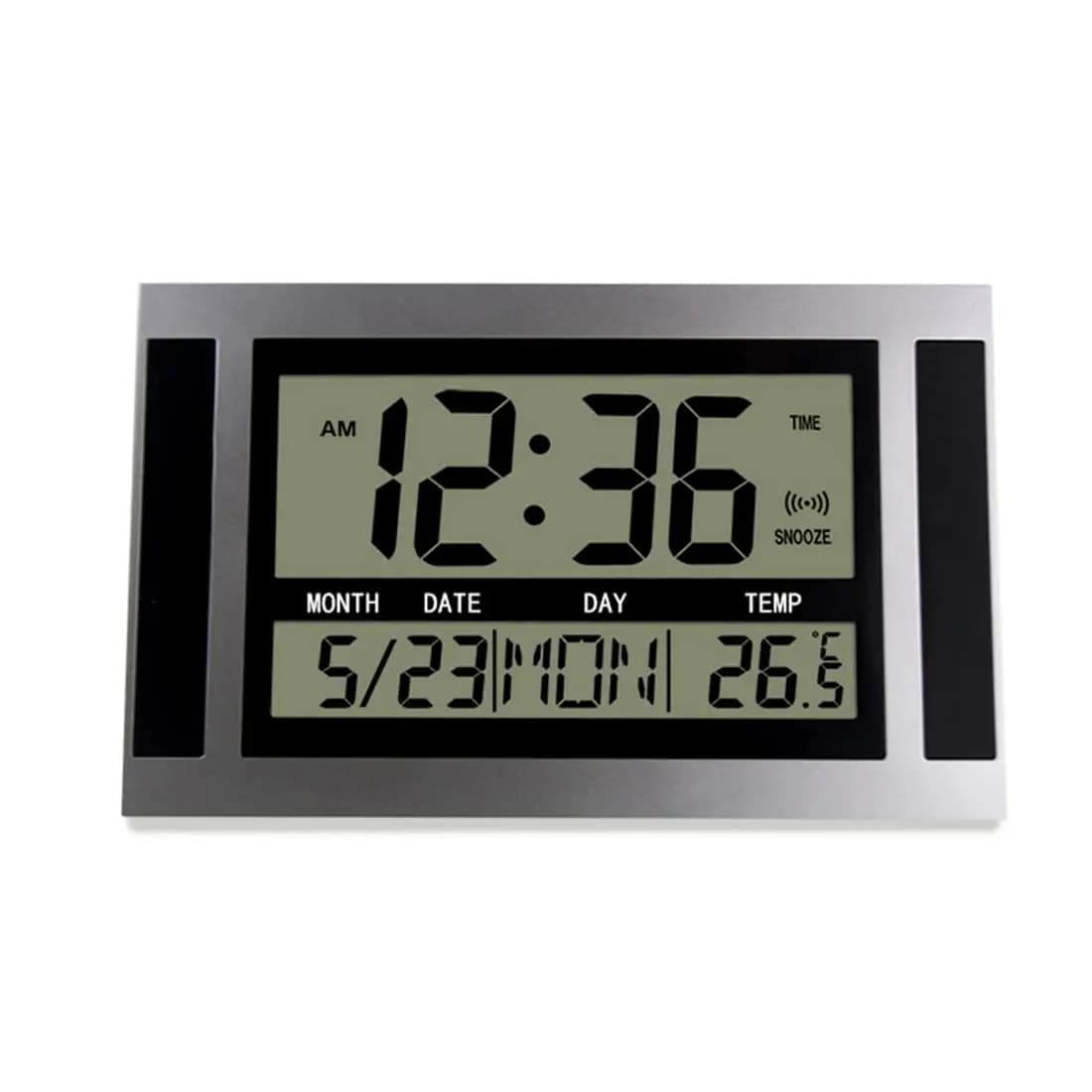 Uikdjgu Modern wall clock LCD with temperature and calendar, large digital display, table/writer design for office, home, silver