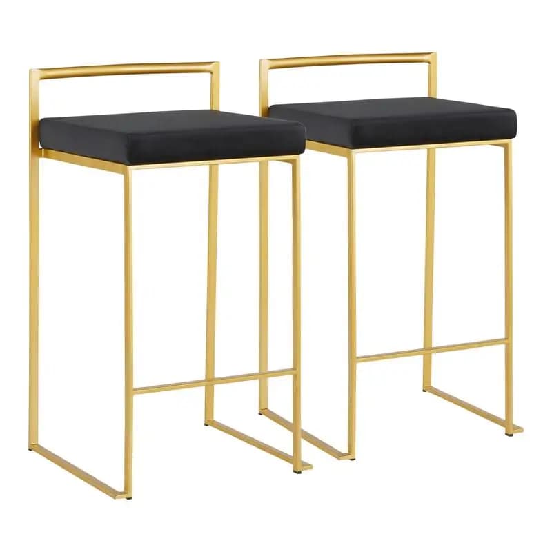 Set di 2 sgabelli da bancone contemporanei in oro con cuscini in velluto nero
