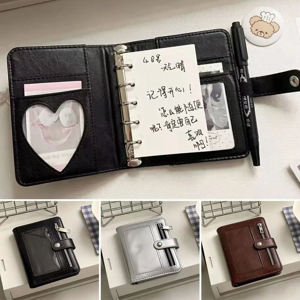 Quaderno Portatile in Pelle PU con 5 Anelli, Fogli Staccabili e Finestra per Foto, Agenda M5 Rimovibile per Scuola e Ufficio