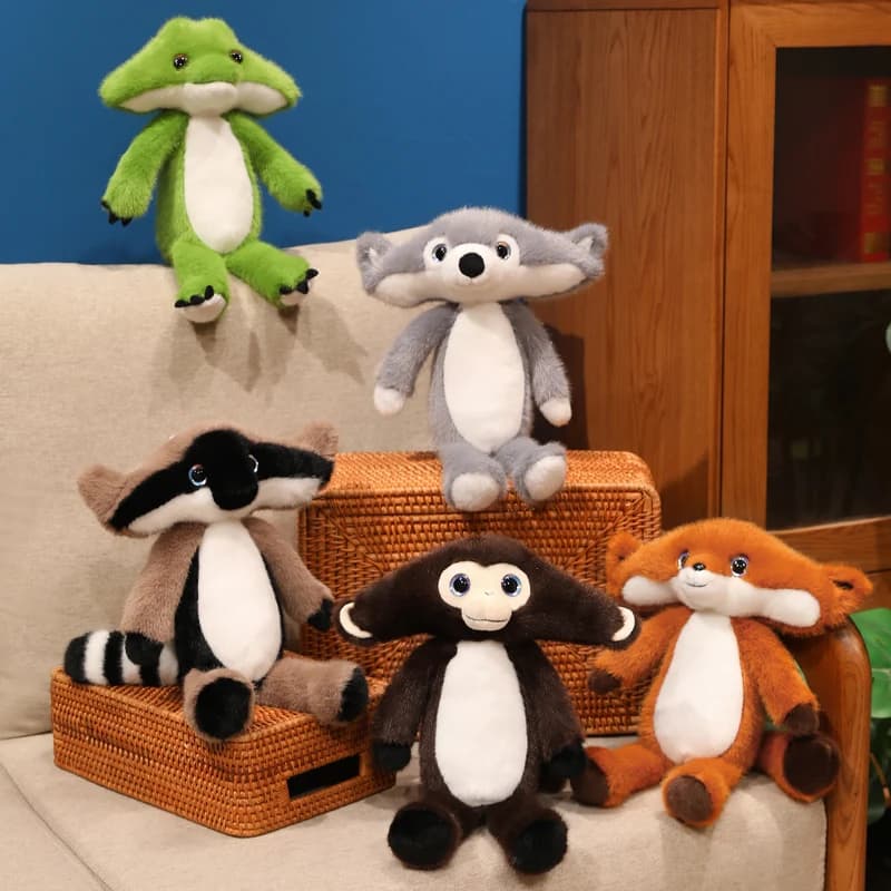 Forest Animals Series Stuffed Cartoon Wolf Frog Raccoon Fox Lovely Doll Long Face Home Decro Birthday Gifts