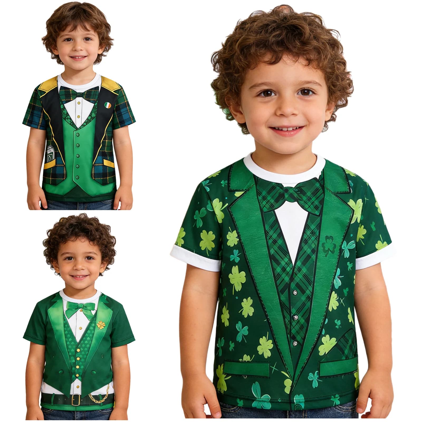 Boys Girls St. Patrick's Day Shirt Irish Holiday Festival Party Costume Fake 2-piece 3D Print T-Shirts Short Sleeve Pullover Top