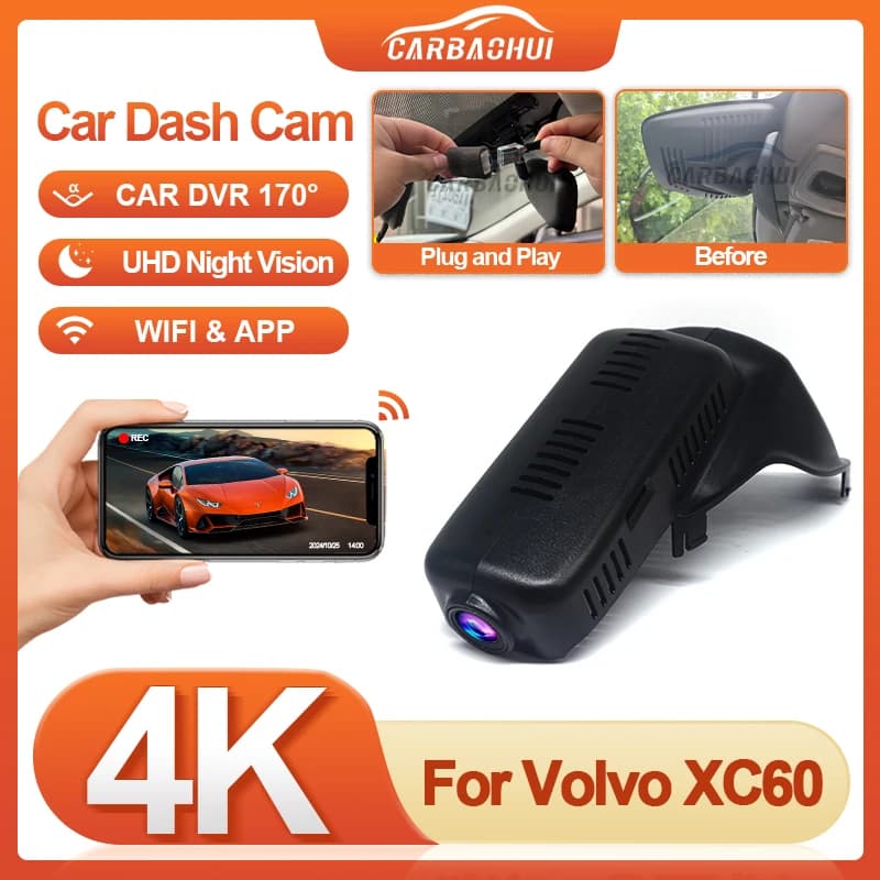 Dash Cam UHD 4K for VOLVO XC60 2012 2013 2015 2016 2017, Plug and Play wireless wifi Car DVR DashCam Videologger