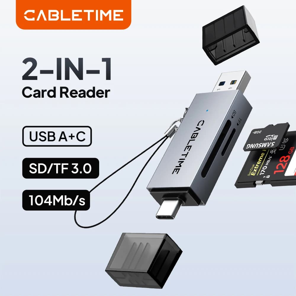 CABLETIME Lettore di schede SD 2 IN 1 USB 3.0 da tipo A a tipo C, adattatore OTG esterno intelligente per schede di memoria SD/TF per fotocamera, laptop, MacBook Air Pro