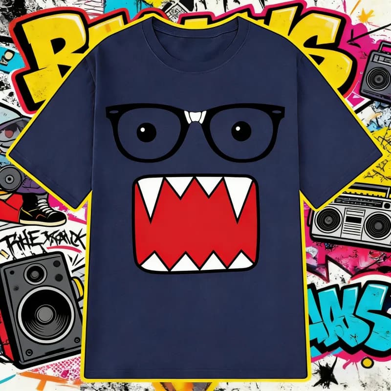 T-shirt in cotton with Domo Kun Streetwear print, summer 2026, casual sports, breathable, unisex, strong sizes, wide fit, Hip Hop style, Y2k