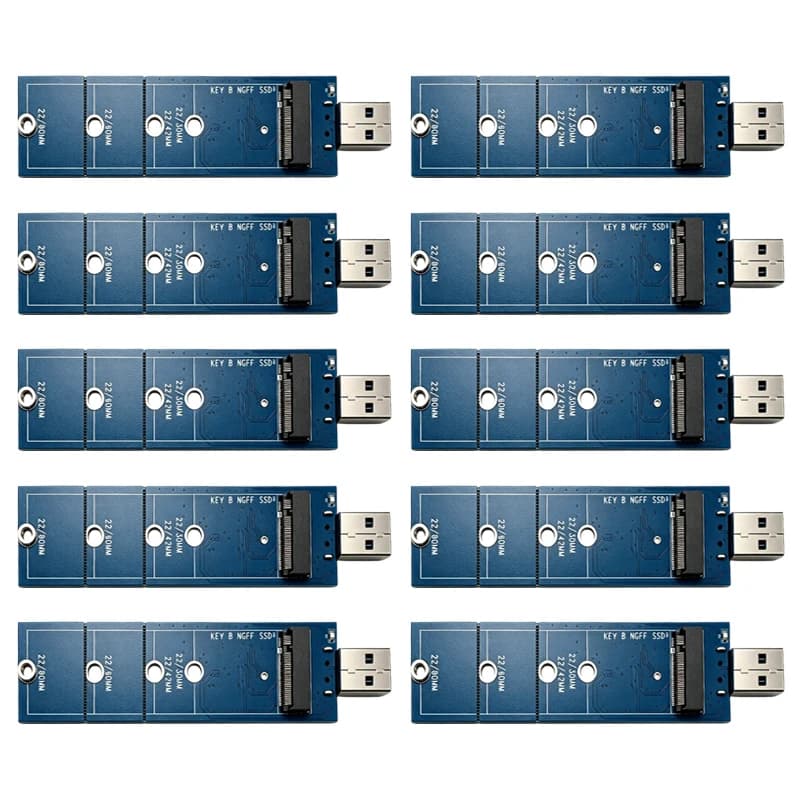 10PCS NGFF B Key to USB 3.0 Adapter Card Portable External Solid State Drive Converter Support 2230-2280mm M.2 SATA Protocol SSD
