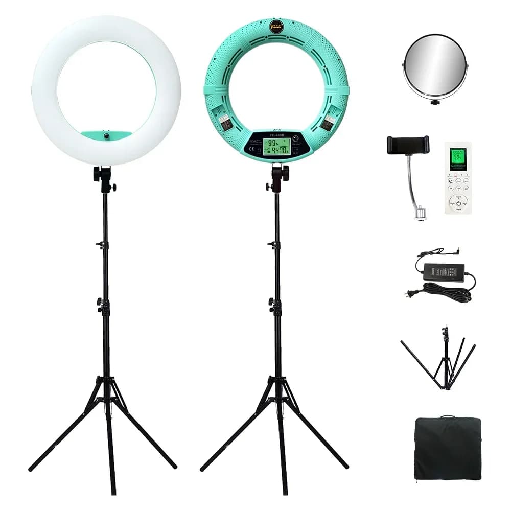 Yidoblo Black FE-480II 5600K Luce ad Anello Dimmerabile per Fotocamera, Lampada Video LED 480, Illuminazione Fotografica con LCD RC + Supporto 2M + Borsa