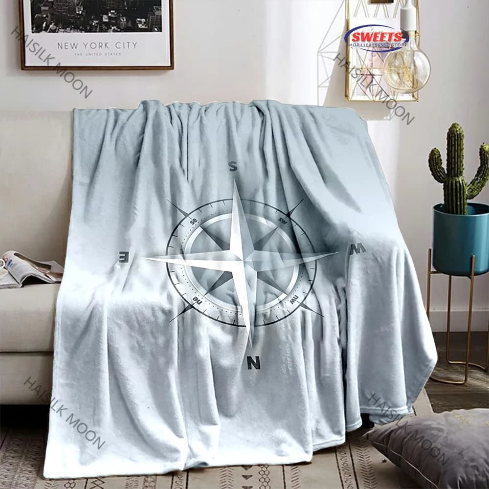 Coperta con stampa mappa del mondo con bussola vintage 3D per divani, coperta morbida e accogliente, lancette calde e leggere per amici di famiglia, regalo