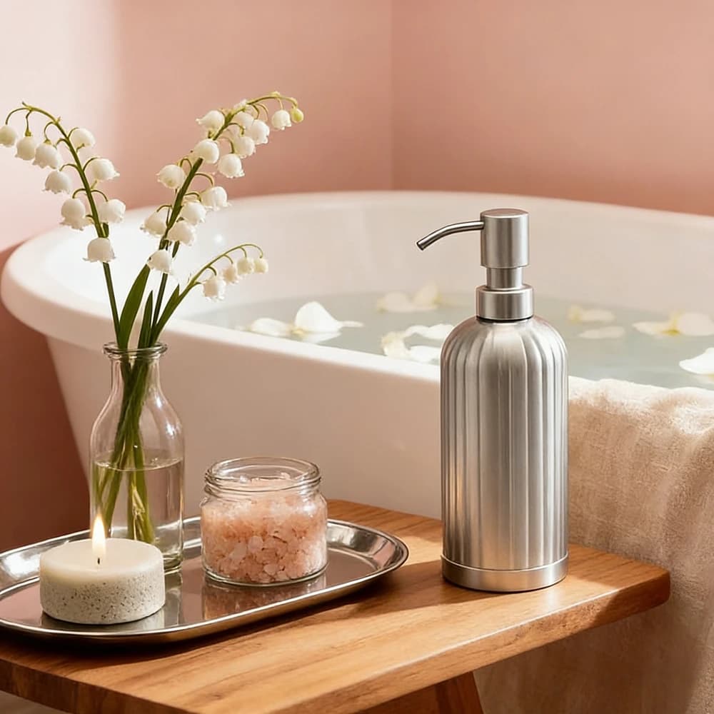 Dispenser di Sapone con Design a Righe, Dispenser di Sapone Liquido Ricaricabile in Nichel Spazzolato per Bagno e Cucina