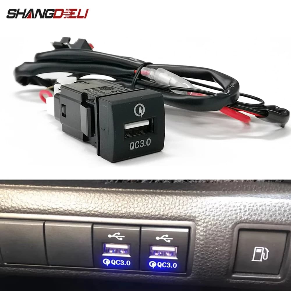 12V/24V Auto Single USB QC3.0 Charger Phone Charging Adapter Taken Size For Toyota Prado Rav4 Camry Corolla 2018- 2022
