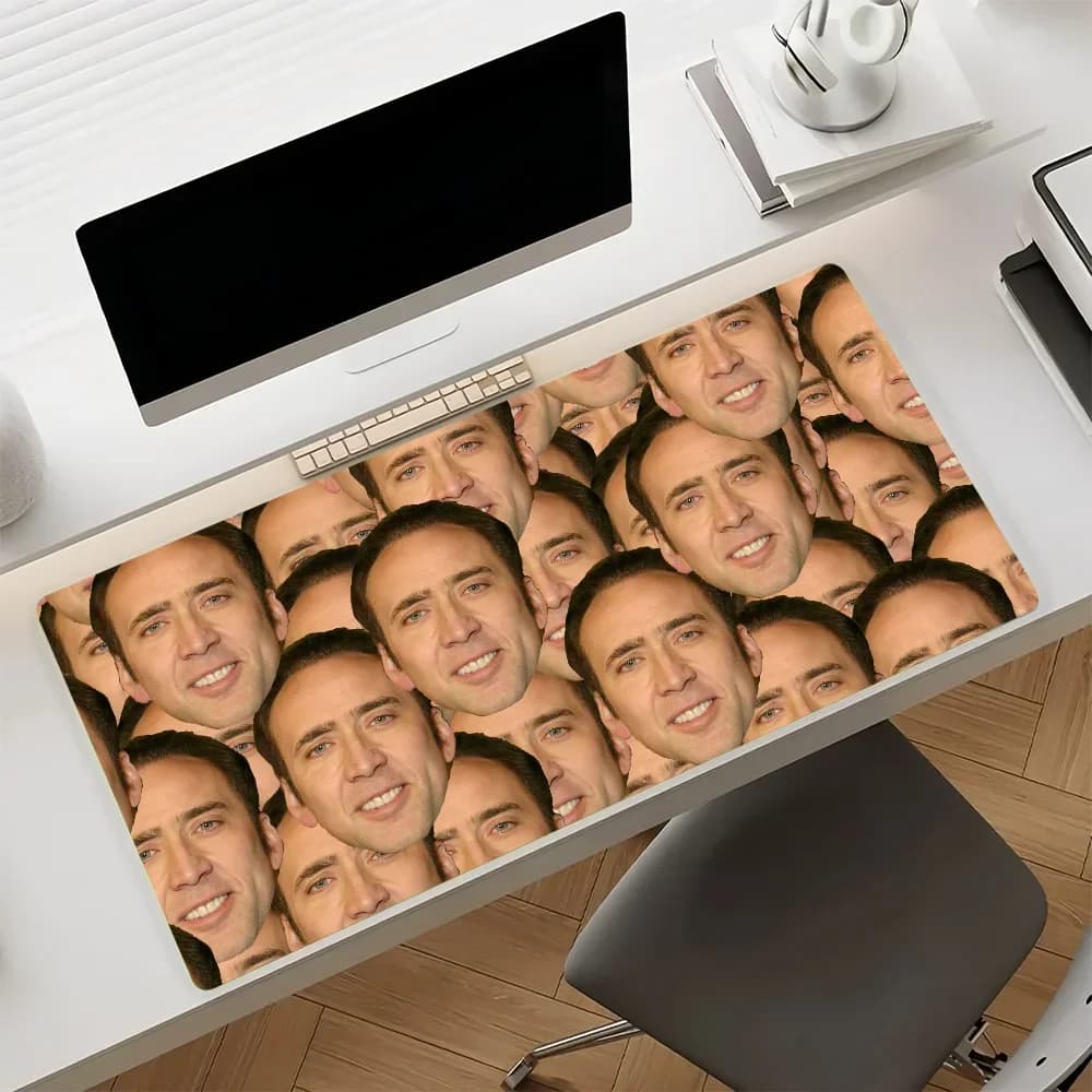 N-Nicolas C-Cage Funny Meme Mouse Pad Large Non-Slip Waterproof Mat Stitched Edge Keyboard Pad for Gaming Daily Office