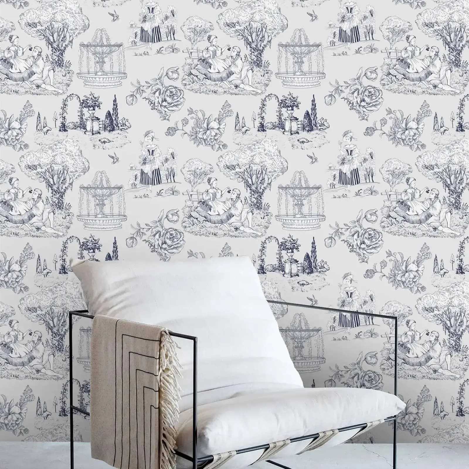 Toile De Jouy Wallpaper Classic Provence Peel and Stick Wallpaper,Vintage Design Wall Mural Home Decor.Self-adhesive or Un-paste