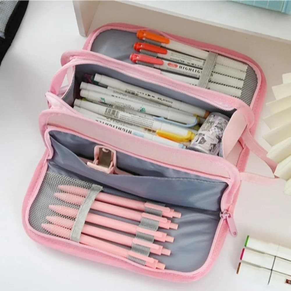 Large Capacity Grid Mat Holder Simple Esthetic Pen Bag Boxes for Students with Multilayer Hinge School/Office