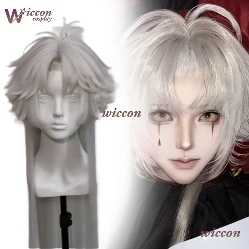 Complete Wig for Cosplay Youk The Freak Circus Pierrot Clown, Harlequin Wig, Black Hair for Men and Women, Halloween Coating