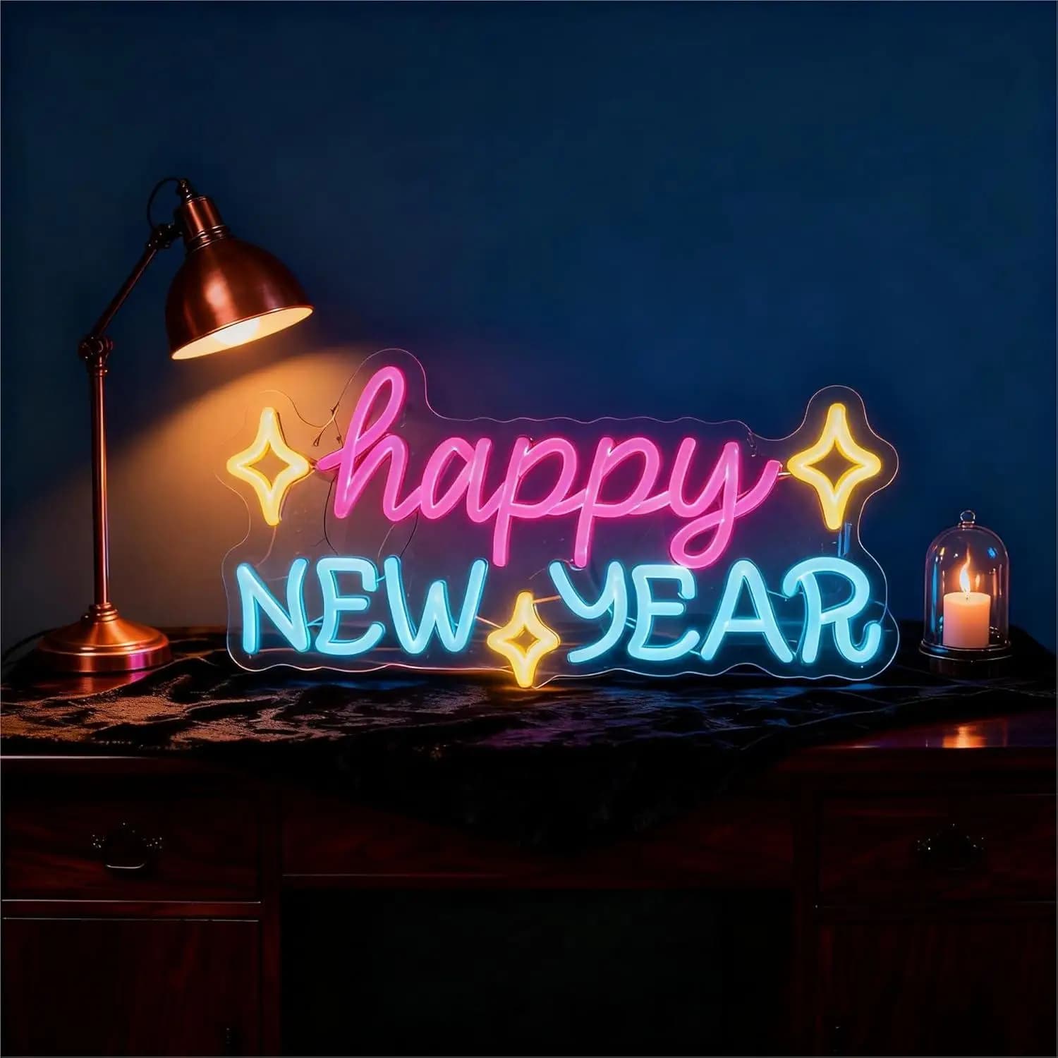 Insegna al Neon 'Felice Anno Nuovo' Alimentata USB, Luci al Neon LED Dimmerabili per Camera da Letto, Soggiorno, Casa, Dormitorio, Decorazione Murale, Regali