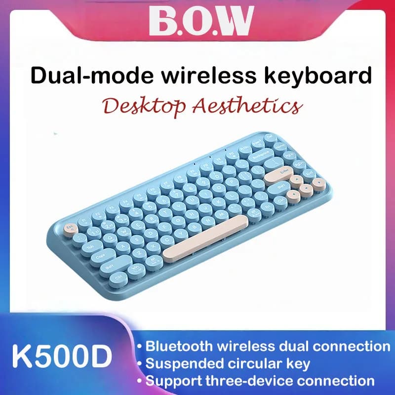 B.O.W K500D Wireless Bluetooth keyboard with light sound, retro style, ultra-thin and portable for office use