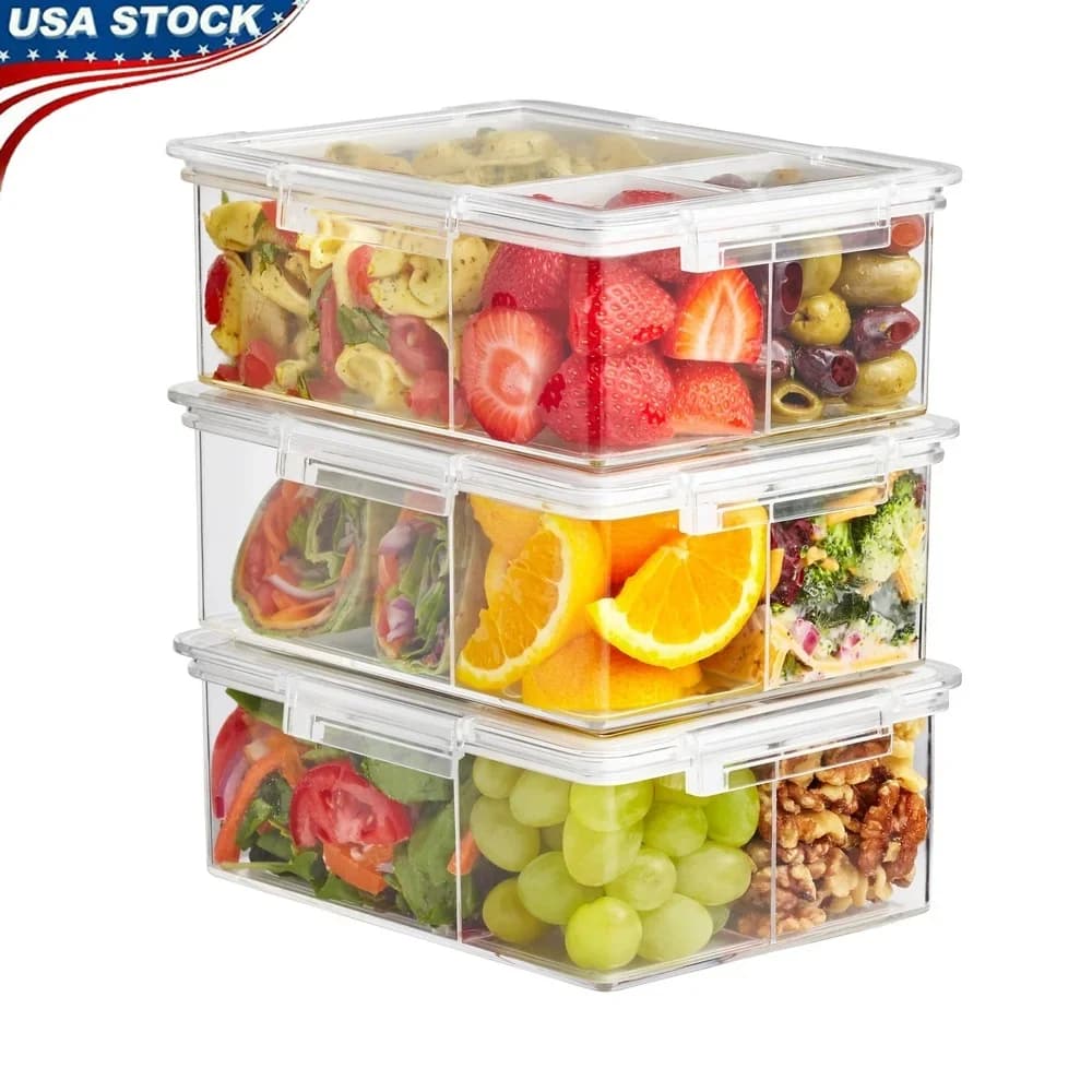 Bento Box ermetico Contenitori trasparenti per la conservazione degli alimenti Set di 3 Microonde Lavastoviglie Congelatore Sicuro Durevole BPA Libero impilabile Preparazione dei pasti