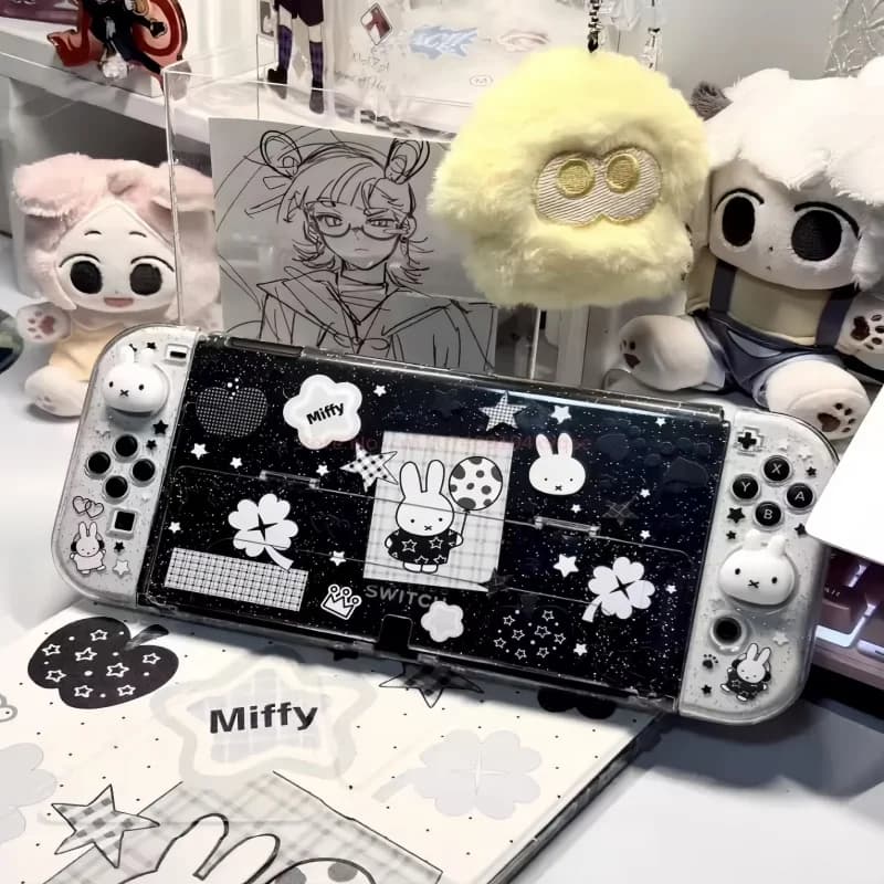 Miffy Nuovo in Stock Custodia Protettiva Anti-Caduta Originale per Switch OLED NS NS2 Lite con Copertura Maniglia Glitterata Trasparente Nera Bianca Giocattoli
