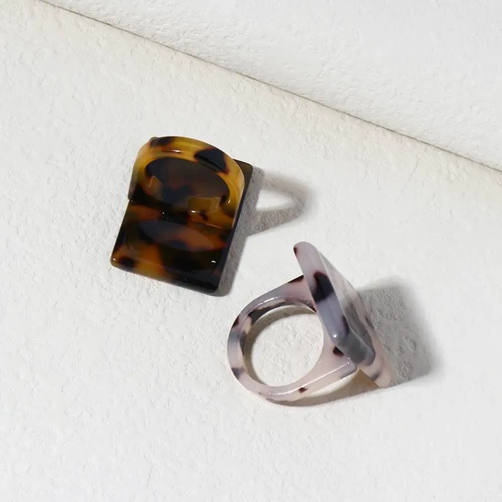 Gift Vintage Acrylic Rectangle Geometric Tortoiseshell Leopard Pattern Finger Rings Fashion Jewelry Resin Rings
