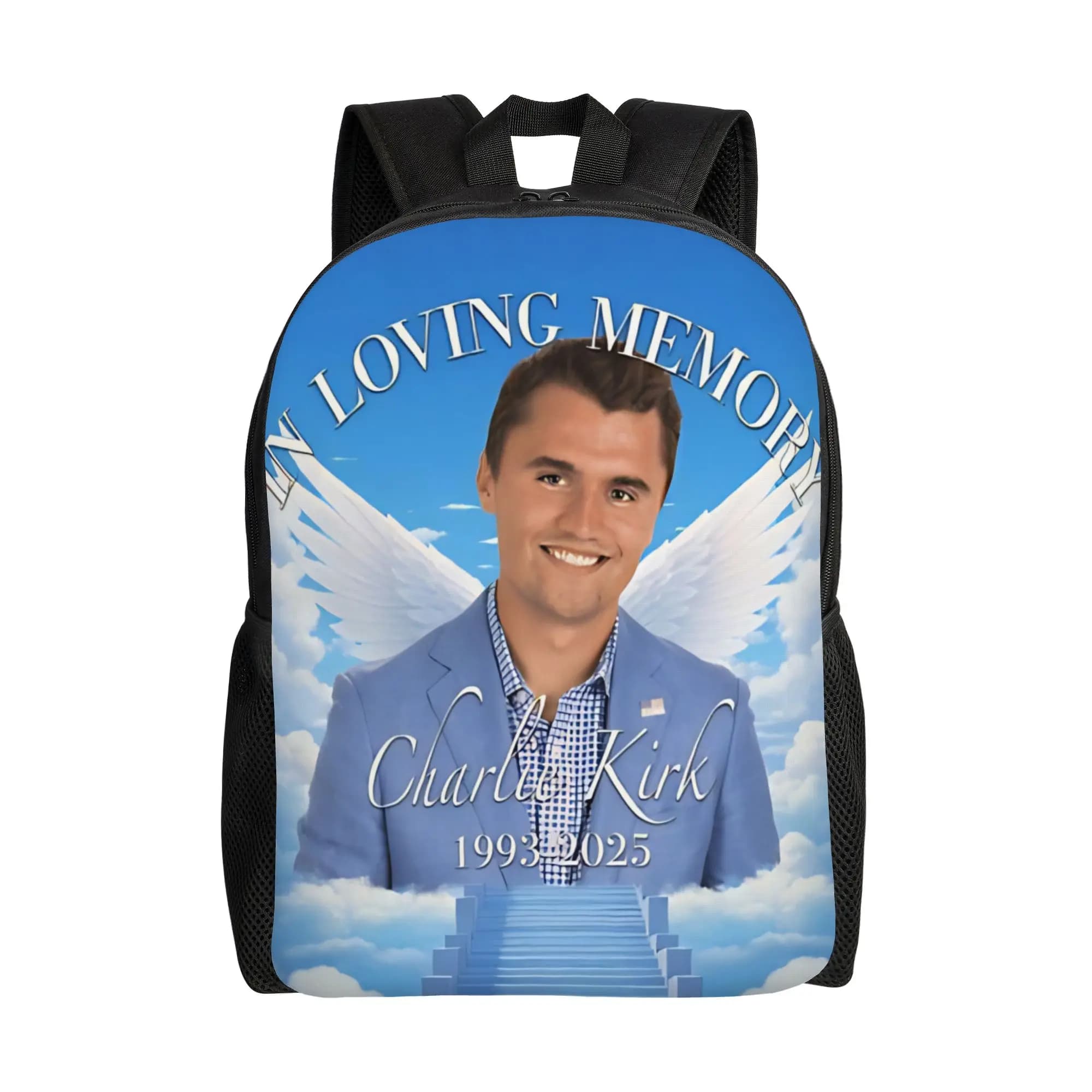 Zaino commemorativo Charlie Kirk per uomo, donna, adolescente, scuola superiore, lavoro, borsa a tracolla per laptop Angelic Advocate, regalo