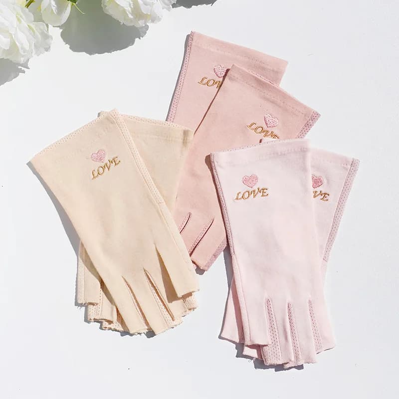 Half-tip solar protective gloves for women, summer, thin, pure cotton, anti-UV, for driving, anti-slip and breathable