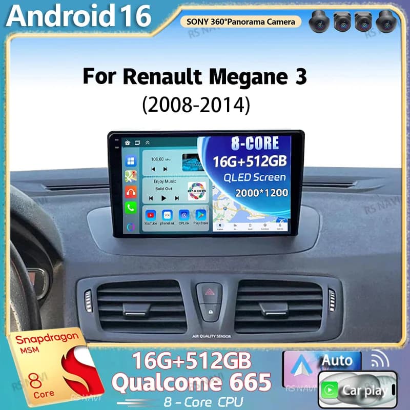 Android 15 Per Renault Megane 3 2008 - 2014 2K QLED Android Auto Radio Lettore Video Multimediale GPS AI Voce CarPlay 4G Stereo
