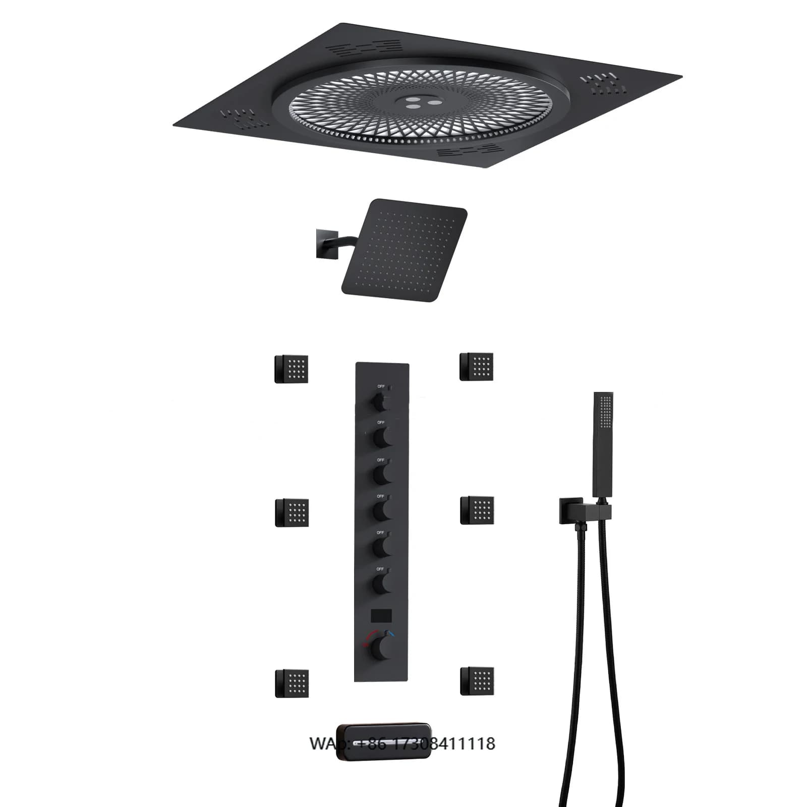 Kit doccia a scomparsa completamente in rame montato a soffitto Sistema doccia con display digitale per bagno a doppia funzione incorporato