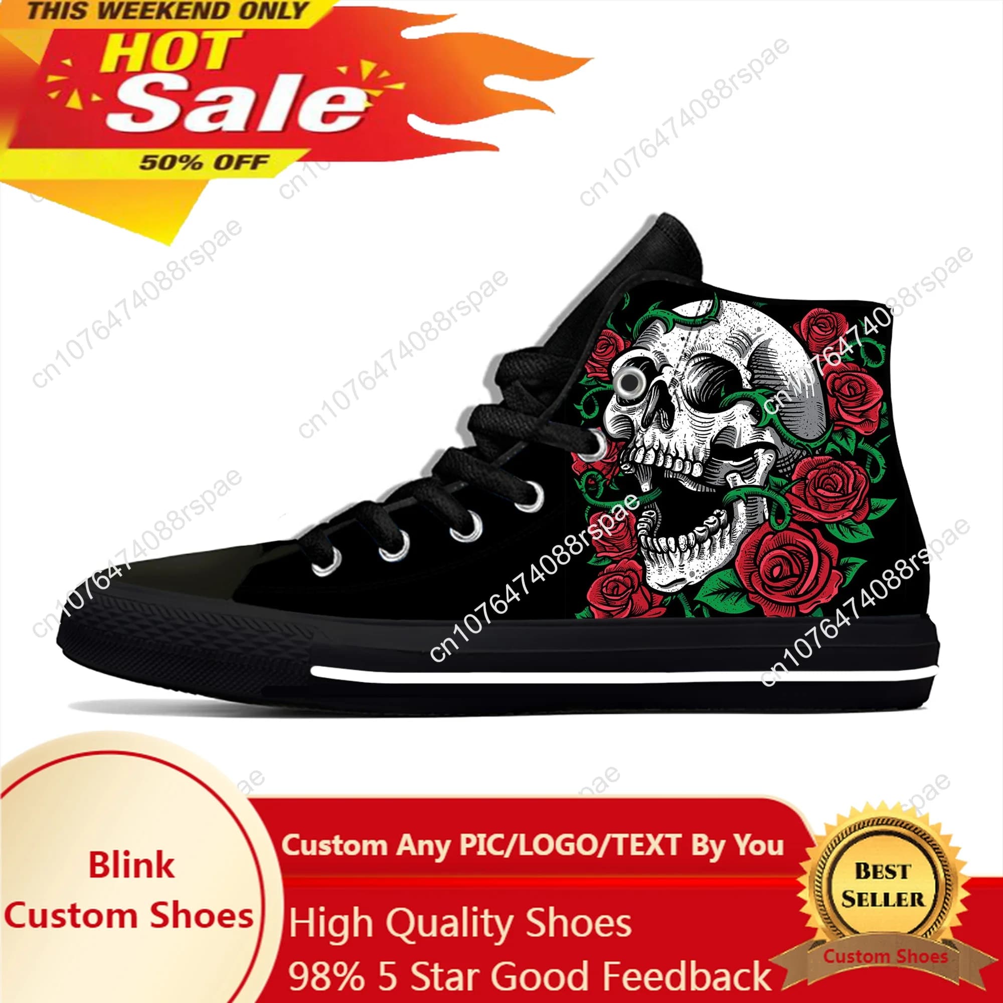Teschi Rose Sneakers alte Uomo Donna Scarpe casual per adolescenti Scarpe da corsa in tela Scarpa leggera traspirante stampata in 3D