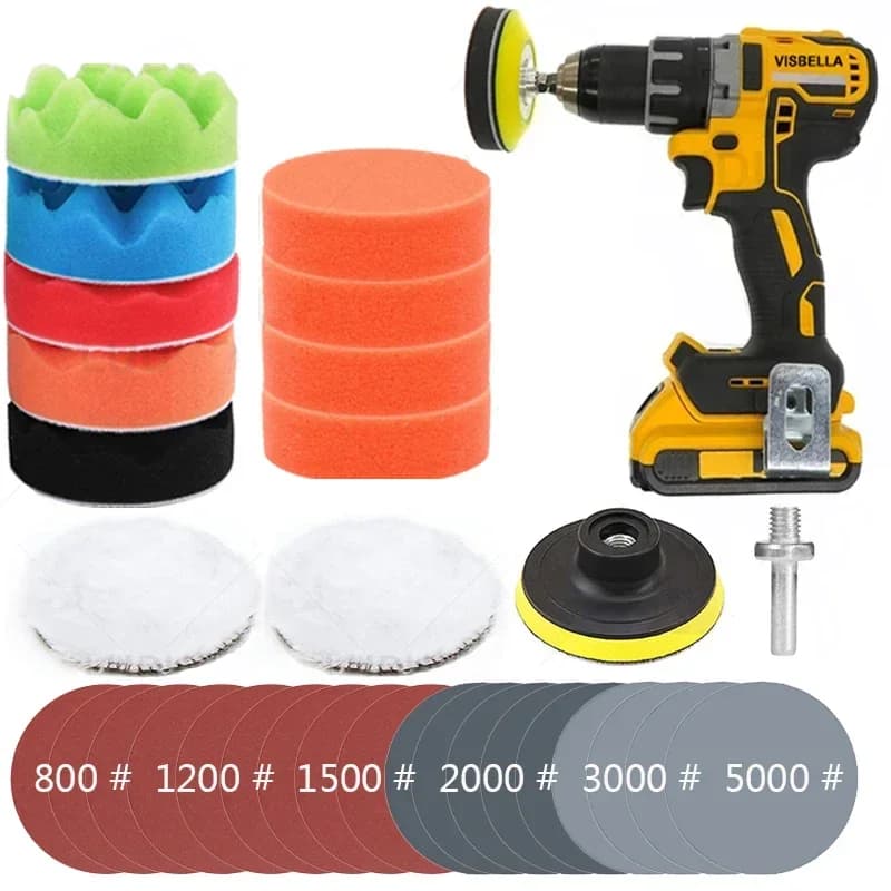 Tampone per lucidatura Auto Kit spugna per ceretta dettagli automatici carta vetrata lucidatura disco abrasivo lucidatrice trapano adattatore per Auto faro Restorati