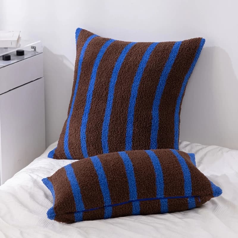 Melad Brown Blue Double Sided Plush Cushion Case Retro Striped Printed Pillowcase Soft and Comfortable Home Decor Pillow Covers