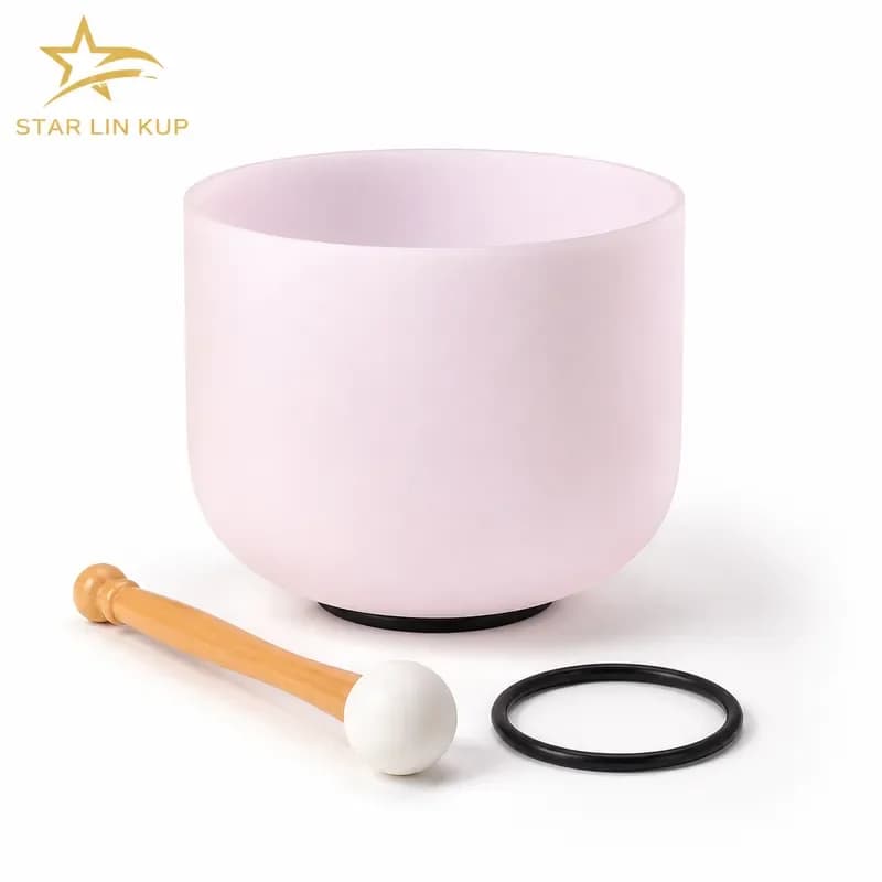 STAR LIN KUP 12 Inch D Note Pink Rose Quartz Crystal Singing Bowl Frosted Fusion Chakra Healing Sound Therapy with Mallet