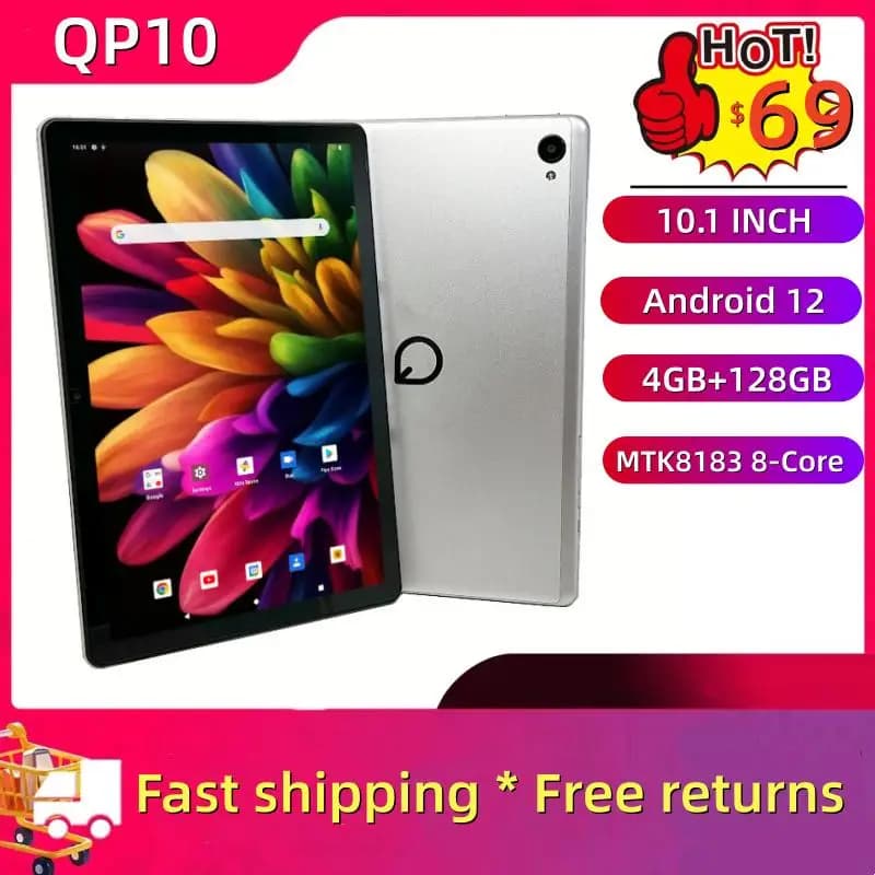 QP10 Tablet PC Android 12 da 10.1 pollici MTK8183 Octa Core 4GB RAM 128GB ROM Doppia fotocamera 1280 x 800 Pixel WIFI Bluetooth 5.0 Type-C