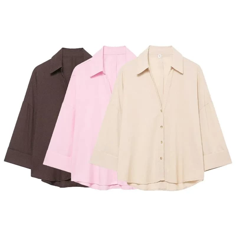 Women's Casual Shirt Spring Wide Sleeved Button Solid Women Shirts Johnny Collar Asymmetric Hem Lady Chic Shirts & Blouses
