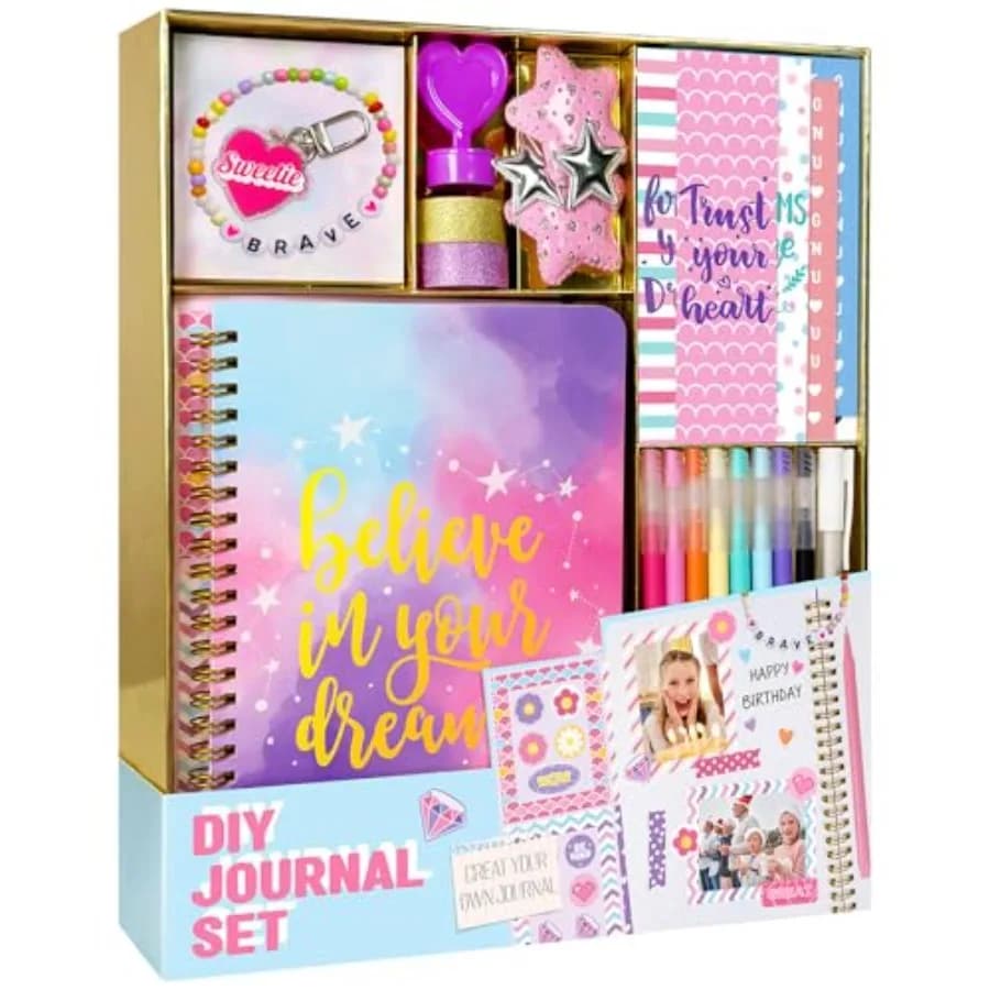 DIY Journal Kit for Girls - 200+PCS Teen Tween Girl Gifts Trendy Stuff, Stocking Stuffers, Scrapbook Supplies Stationery Set, A