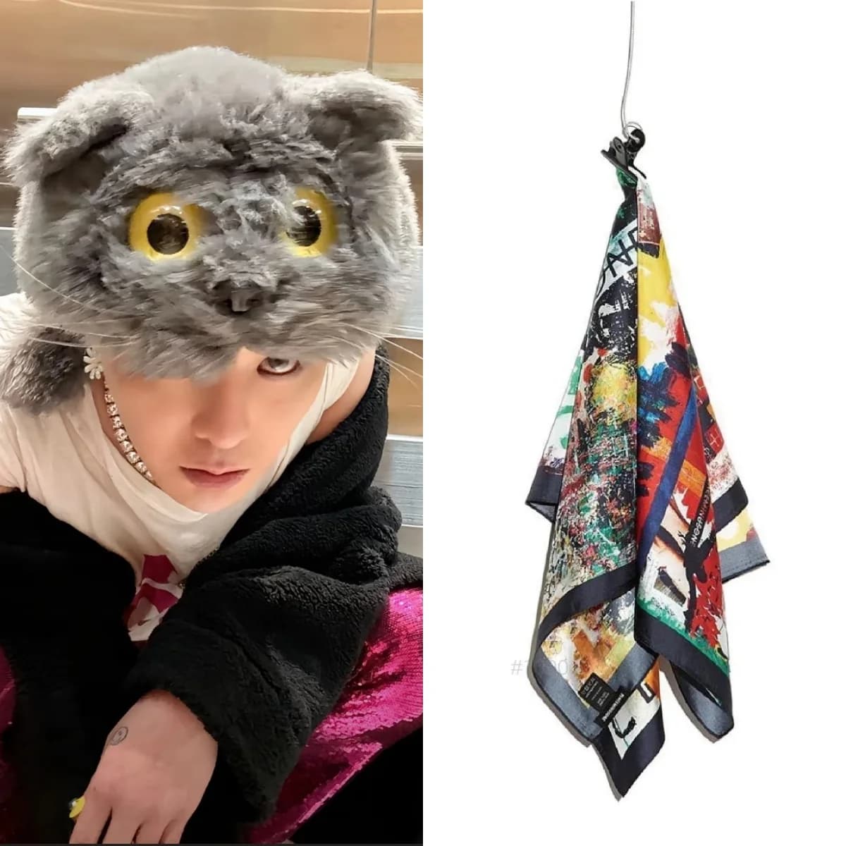 880818 Silk Scarf Style GD Kpop Hot Idol G-DRAGON Same Style Scarf Graffiti Handkerchief Original Homemade Backpack